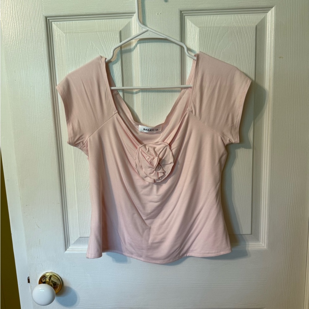 Bailey 44 Pink Rosette Cap Sleeve Crop Blouse